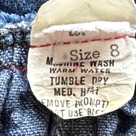 Sleeveless blue denim dress with red piping and ruffled hemline, size 8 - Picture 9 of 9